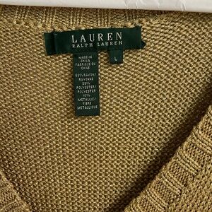 Beautiful Ralph Lauren gold metallic V-neck sweater- long sleeves. EUC large
